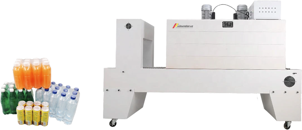 termoqadoqlash, muhrlash va kesish, POF, konveyer, sirkulyatsion termoqadoqlash, qutili choy qadoqlash, qutili kofe qadoqlash, gazli ichimlik qadoqlash, baklashka bloklash, shishani bloklash uskunasi, plyonka o'rash uskunasi, bloklash uskunasi